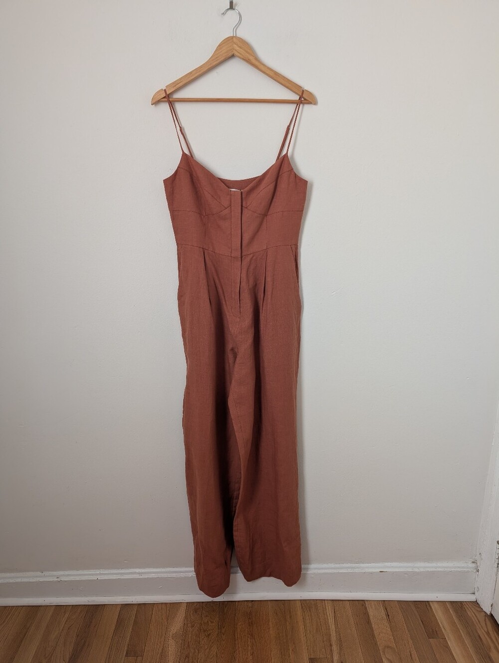 NWT Three Graces London Desert Minnie Warm Tan Brown 100% Linen Relaxed Jumpsuit - Picture 2 of 6
